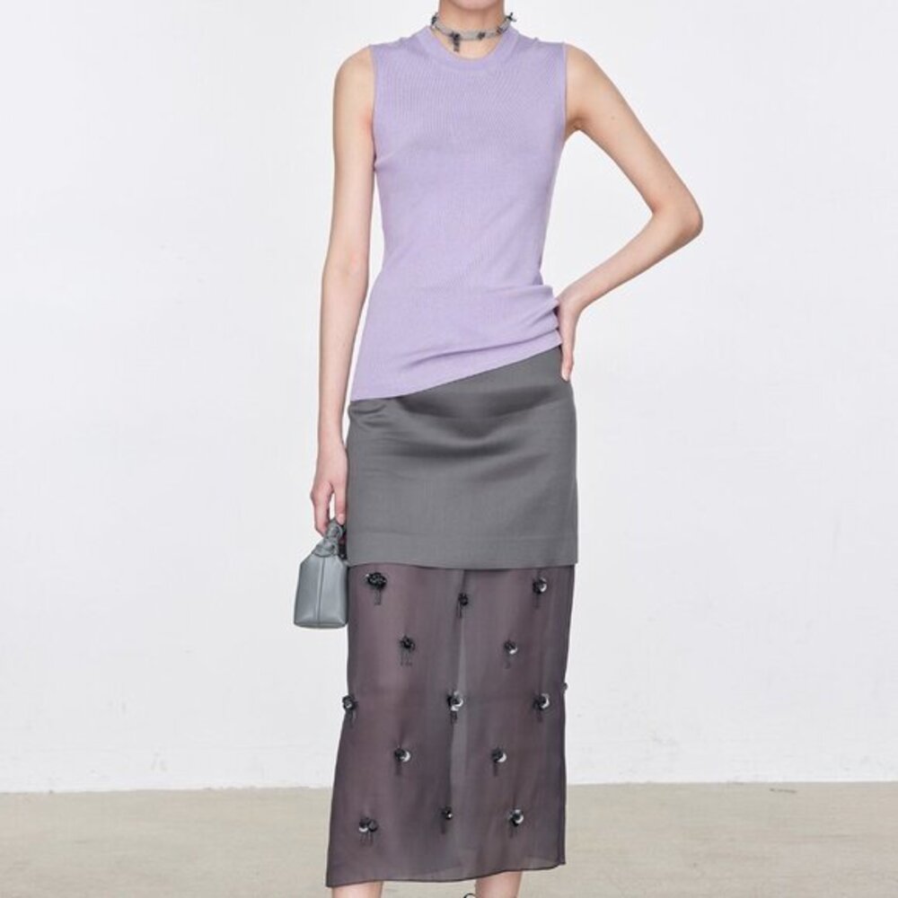 CHICJOC Women Silk blend top in grape purple size 42